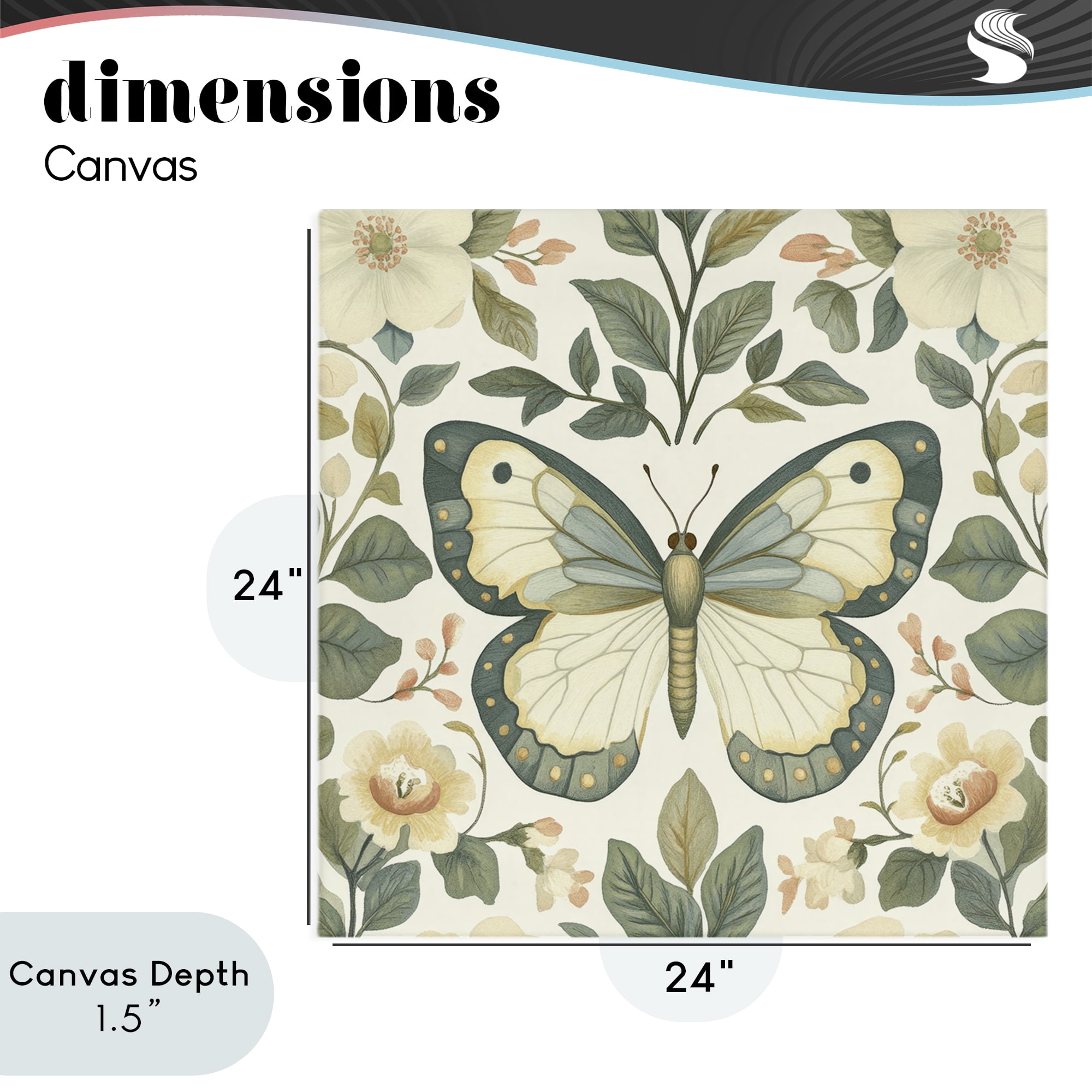 Stupell Industries Sage Butterfly and Florals Canvas Wall Art, design by Petal Prints Design