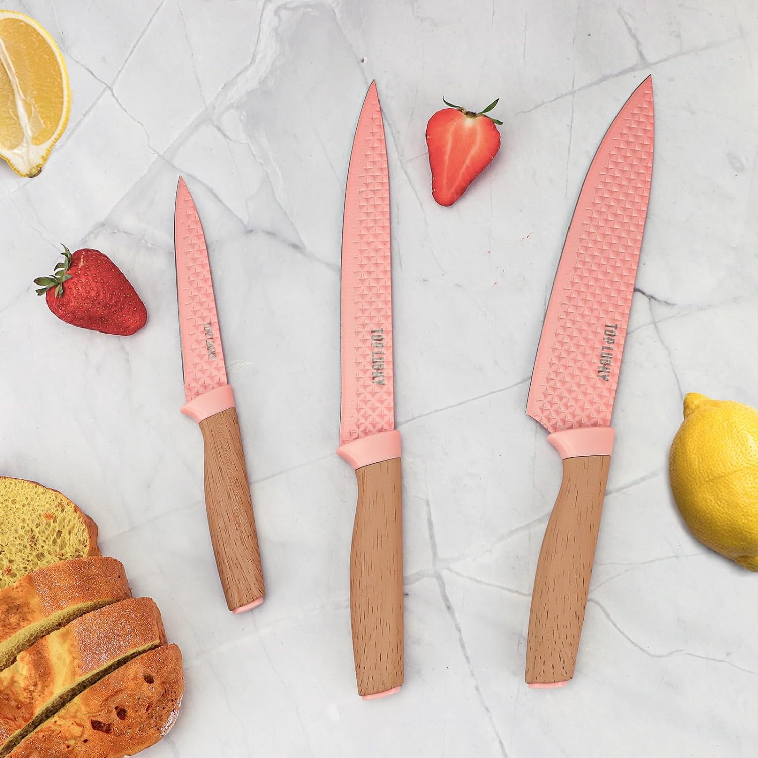 Kitchen Knife Set, 6 Pieces Green Professional Knife Set with Universal Knife Block, Super Sharp Knife Set with Ergonomic Handle, Non-stick Stainless Steel Knife Block Set