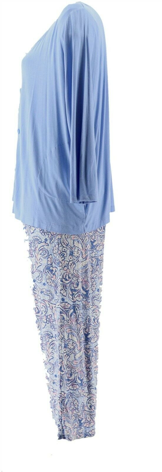 Carole Hochman Batik Floral Rayon Spandex 3 Pc Pajama Set Peri 2X NEW A346781