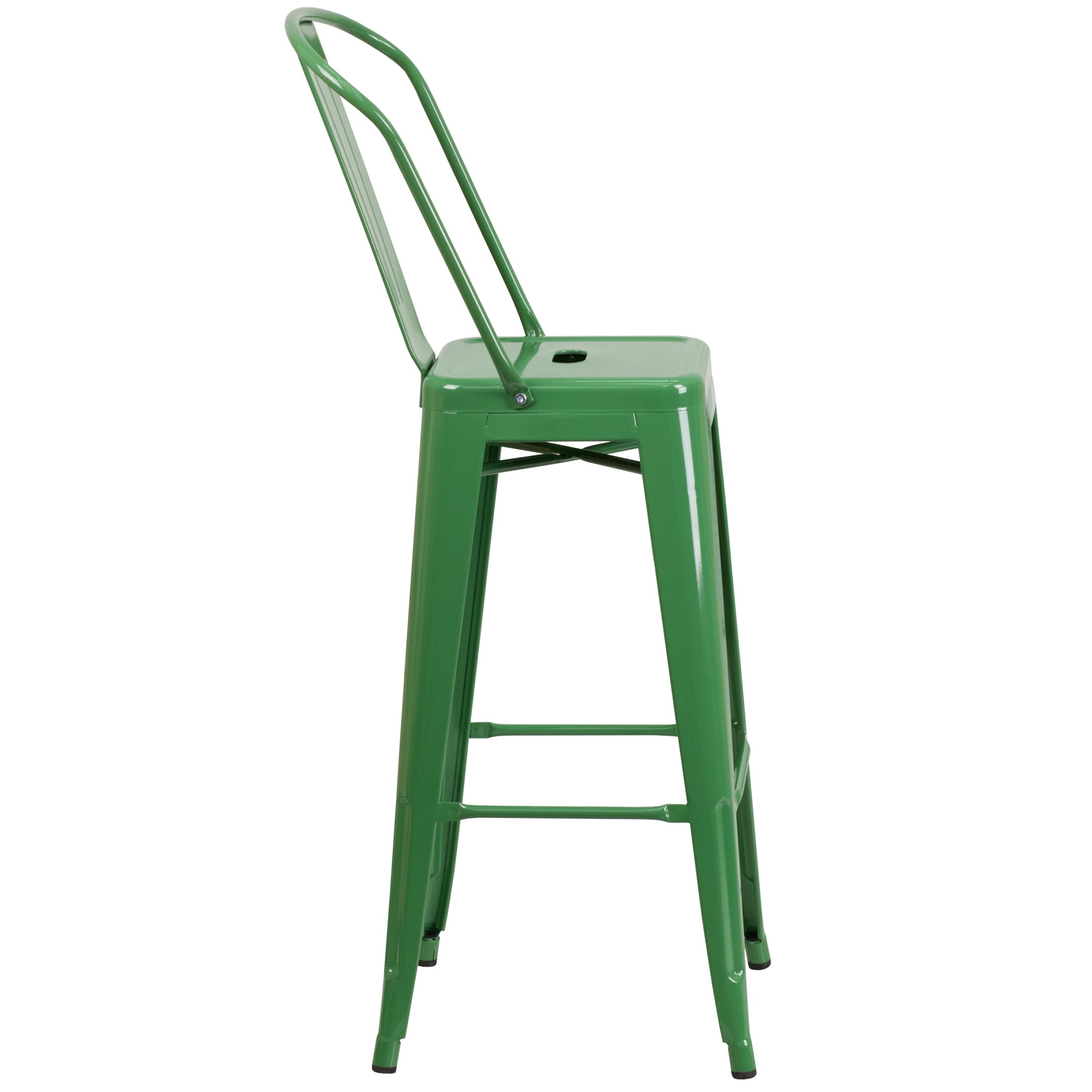 Merrick Lane Contemporary Square Indoor-Outdoor Use Curved slatted back Bar Height Stool, Green