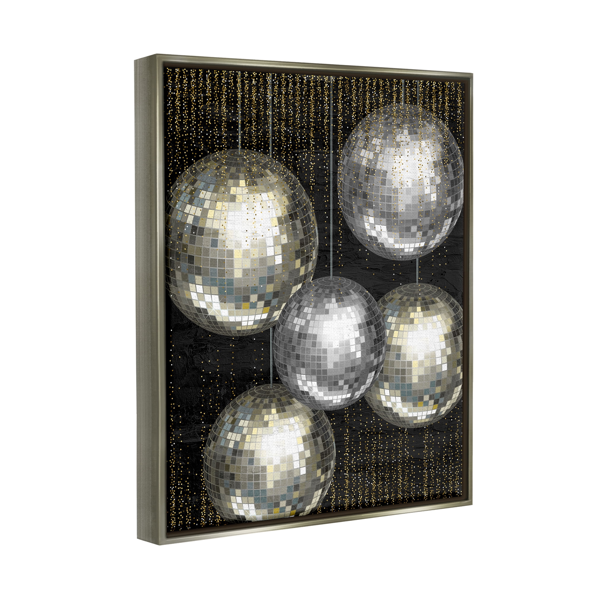 Stupell Industries Vintage Disco Balls Performing Arts Painting Gray Floater Framed Canvas Art Print Wall Art, 25 x 31