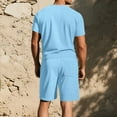 thumbnail image 5 of ShomPort Nightwear for Mens Knit Ribbed Solid Color Short Sleeve Crewneck Tees Drawstring Pants Comfort Pajamas Daily Loungewear Set, 5 of 8