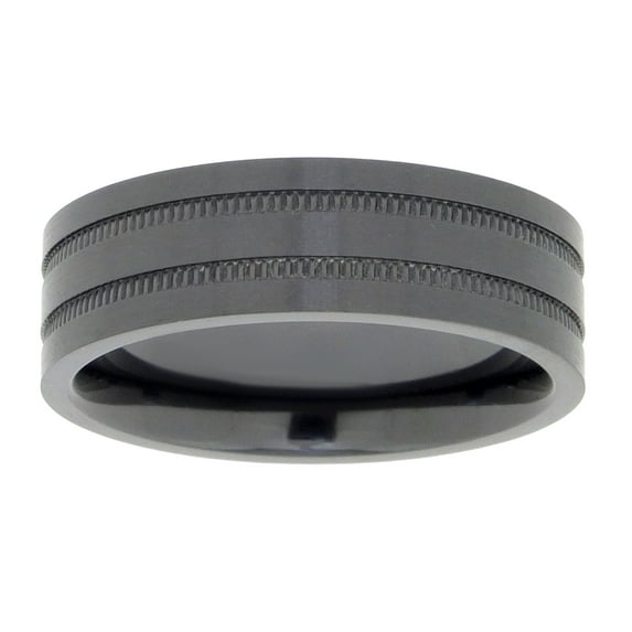 Black Zirconium Double Stripe Band Ring for Men - 7 MM Wide - Size 11 by Metro Jewelry