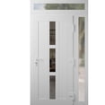 thumbnail image 3 of Front Exterior Prehung Metal-Plastic Door Frosted Glass | Manux 8112 White Silk | Side and Top Sidelite Transom | Office Commercial and Residential Doors Patio Garage 48x94 (W36+12x80+14) Left-hand, 3 of 5