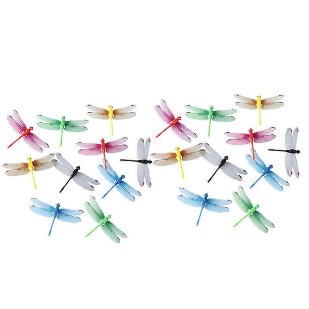 20pcs Luminous Simulation Dragonflies Pin Type Dragonfly Decor Flower Arranging Accessories for Curtain Flower Pot (Mixed Colors)
