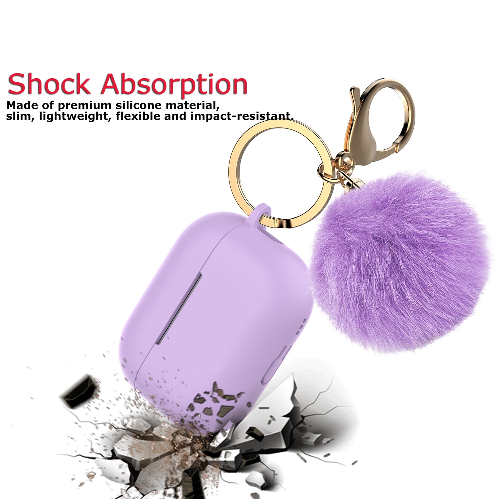 RinoGear: Apple AirPods Pro 2 Case Rugged Drop-proof Thick Silicone TPU with Furball Ornament Key Chain & Strap - Lavender