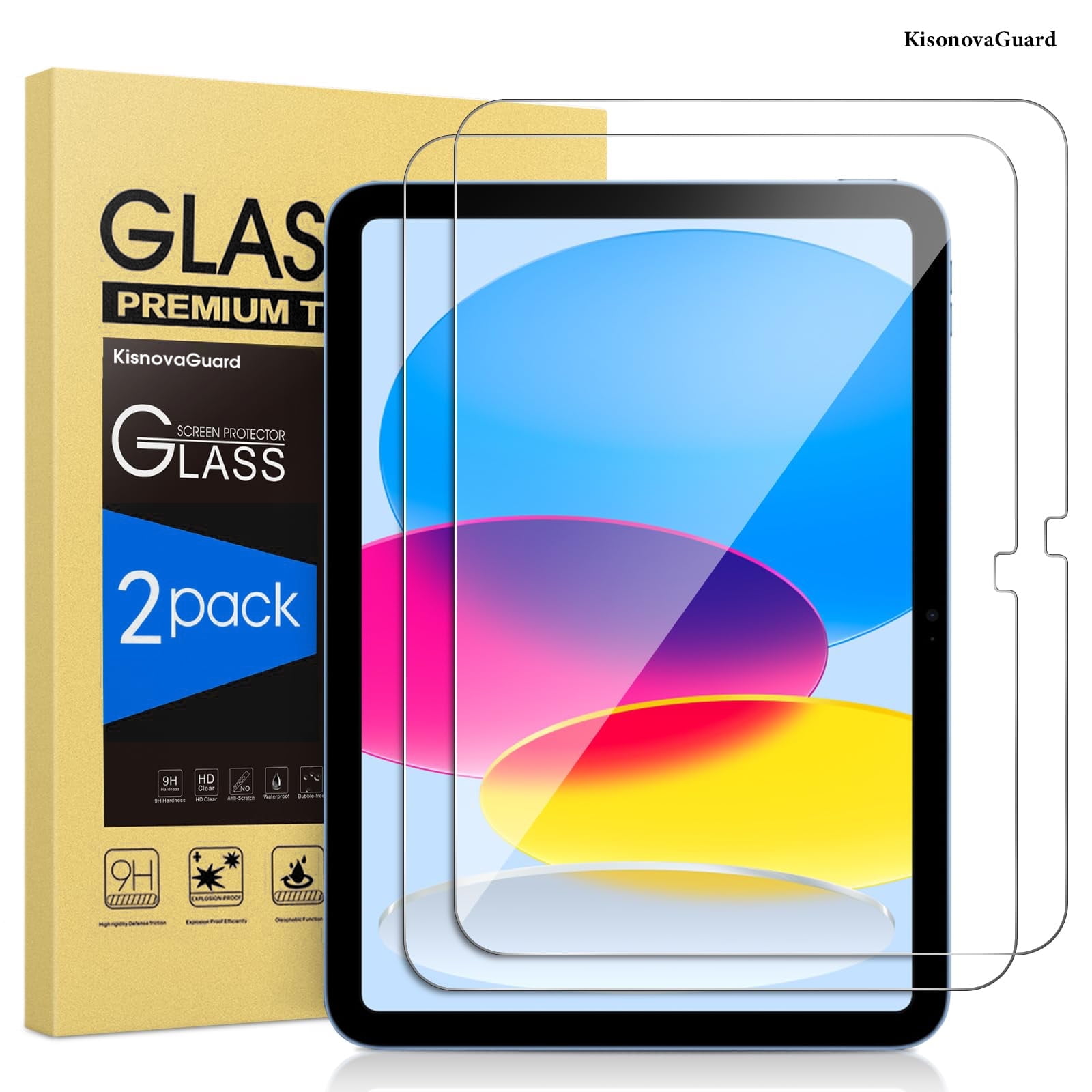 [2 Pack] KisonovaGuard Screen Protector for iPad 11th A16 2025 [11 Inch] / 10th Generation 2022 [10.9 Inch], Tempered Glass [Face ID & Apple Pencil Compatible] Ultra Sensitive Case Friendly
