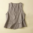 thumbnail image 2 of Lovskoo Women's Cotton Linen Sleeveless Vest Casual Loose V Neck Denim Trendy Cardigan Waistcoat Jacket Khaki, 2 of 5