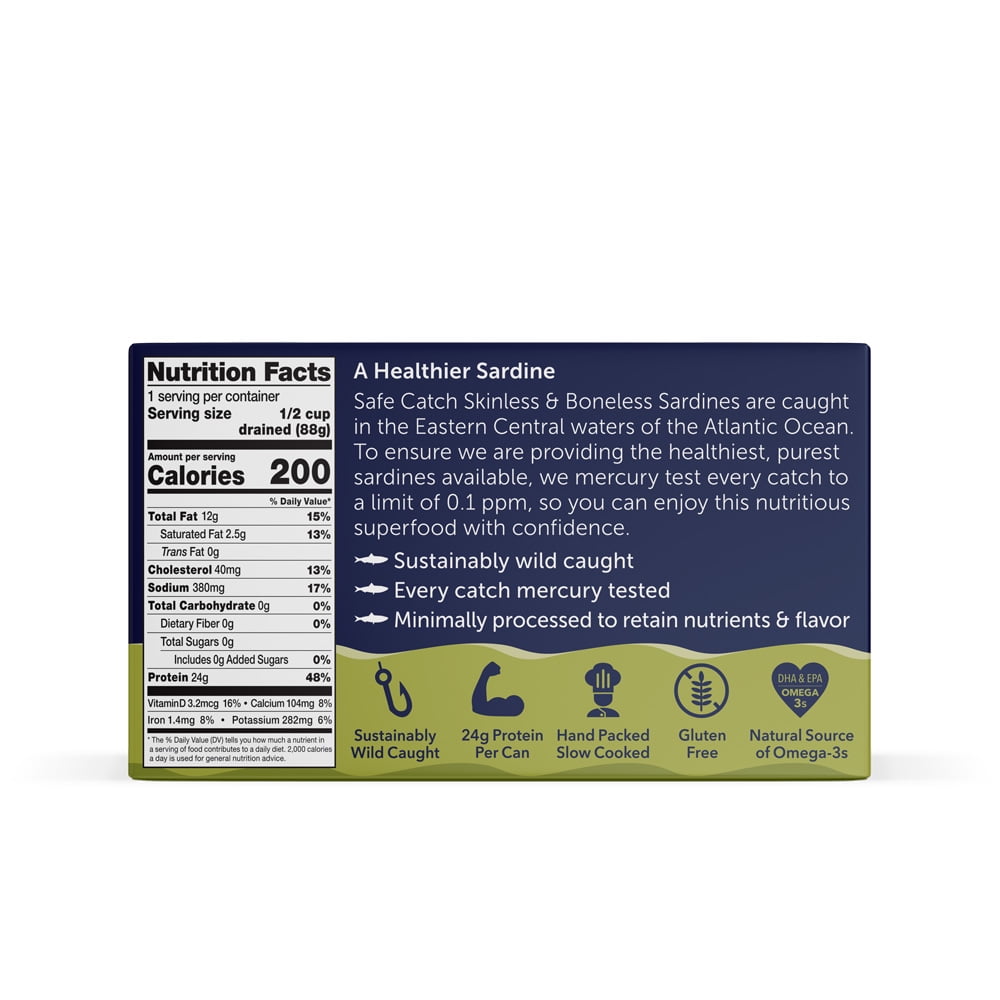 Safe Catch Wild Skinless & Boneless Sardines in Extra Virgin Olive Oil, 4.4 oz – Mercury Tested Sardines in Olive Oil