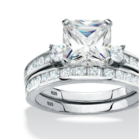 Princess-Cut Cubic Zirconia Halo 2-Piece Wedding Ring Set 3.59 TCW in Platinum over Sterling