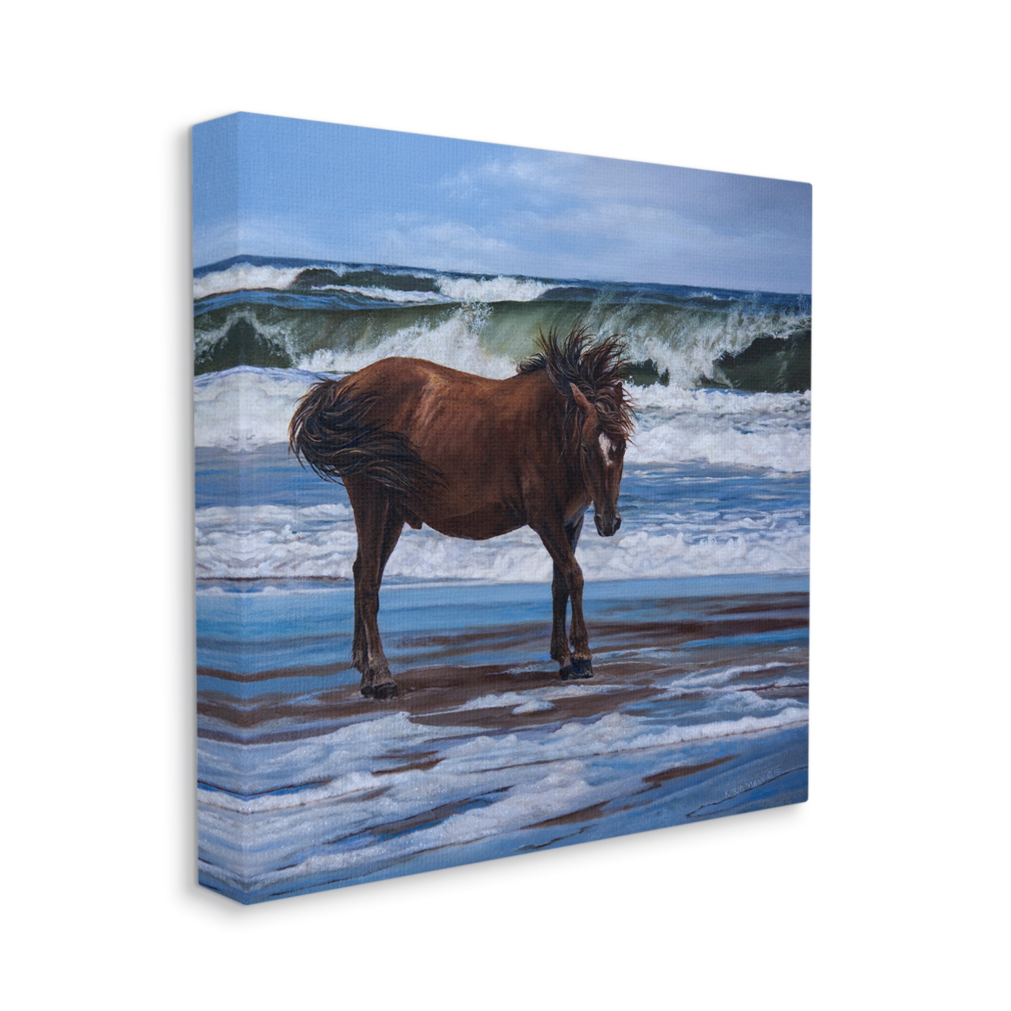 Stupell Industries Horse on Ocean Shore Animals & Insects Painting Gallery Wrapped Canvas Art Print Wall Art, 17 x 17