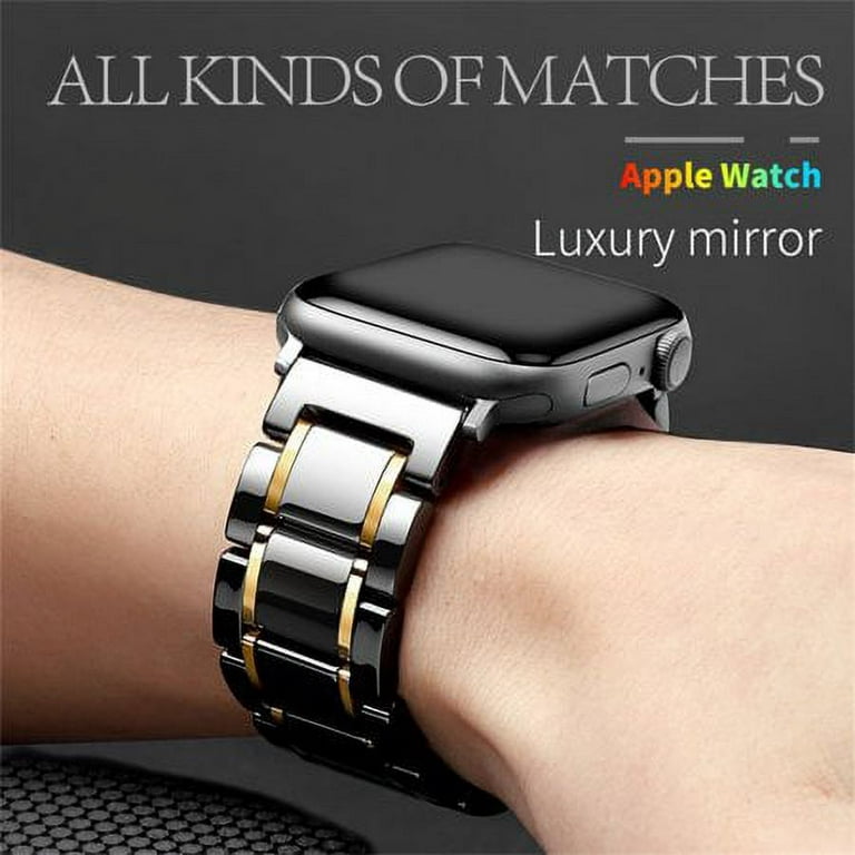 Yepband Ceramic Band Compatible with Apple Watch Bands 45mm 41mmm 44mm 40mm  38mm 42mm Ultra 49mm, Luxury Stainless Steel Metal Strap Adjustable  Replacement iWatch Band serie 9 8 SE 7 6 5 4 3 Men Women 