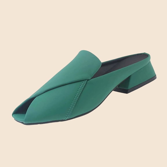 DIVVce Split Low Block Heel Mule Flats For Women Square Toe Slip On Comfort Office Casual Footwear
