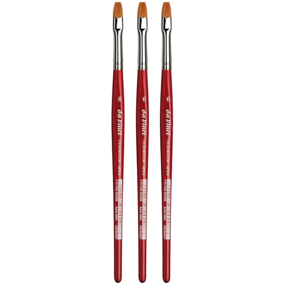 da Vinci COSMOTOP-SPIN Silkpainting Brush, Synthetic, Watercolor, Flat, Size 6, Pack of 3