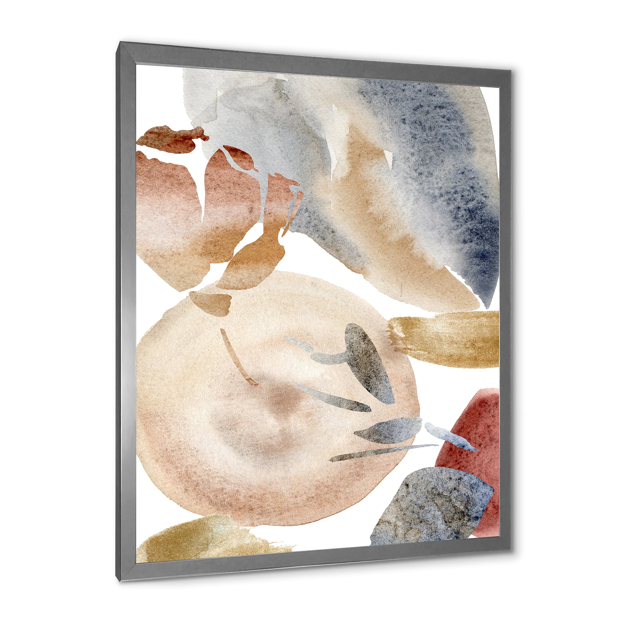 Designart 'Abstract With Red Pink Gold and Beige Spots Pastel' Modern Framed Art Print