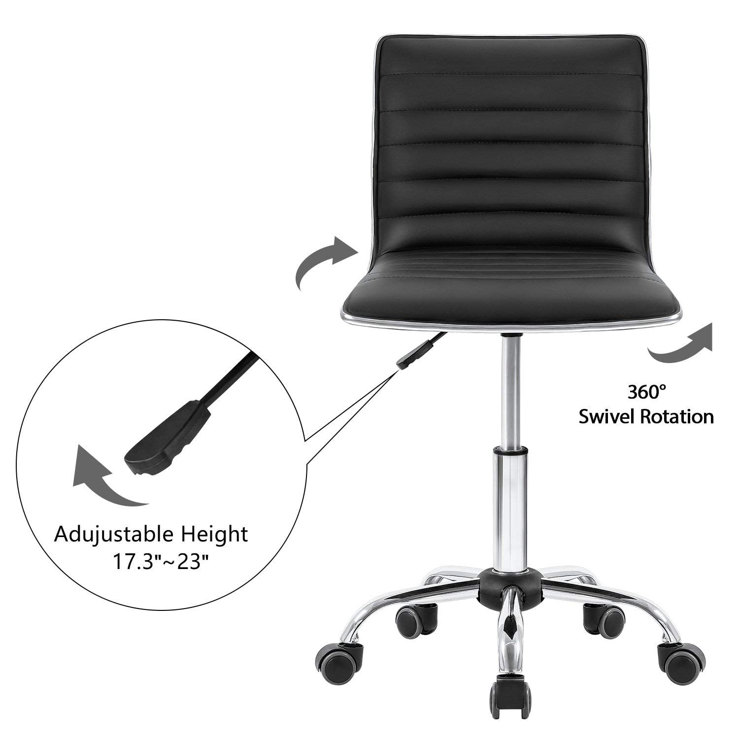 Lacoo Faux Leather Mid Back Task Chair Swivel Office Desk Chair, Black