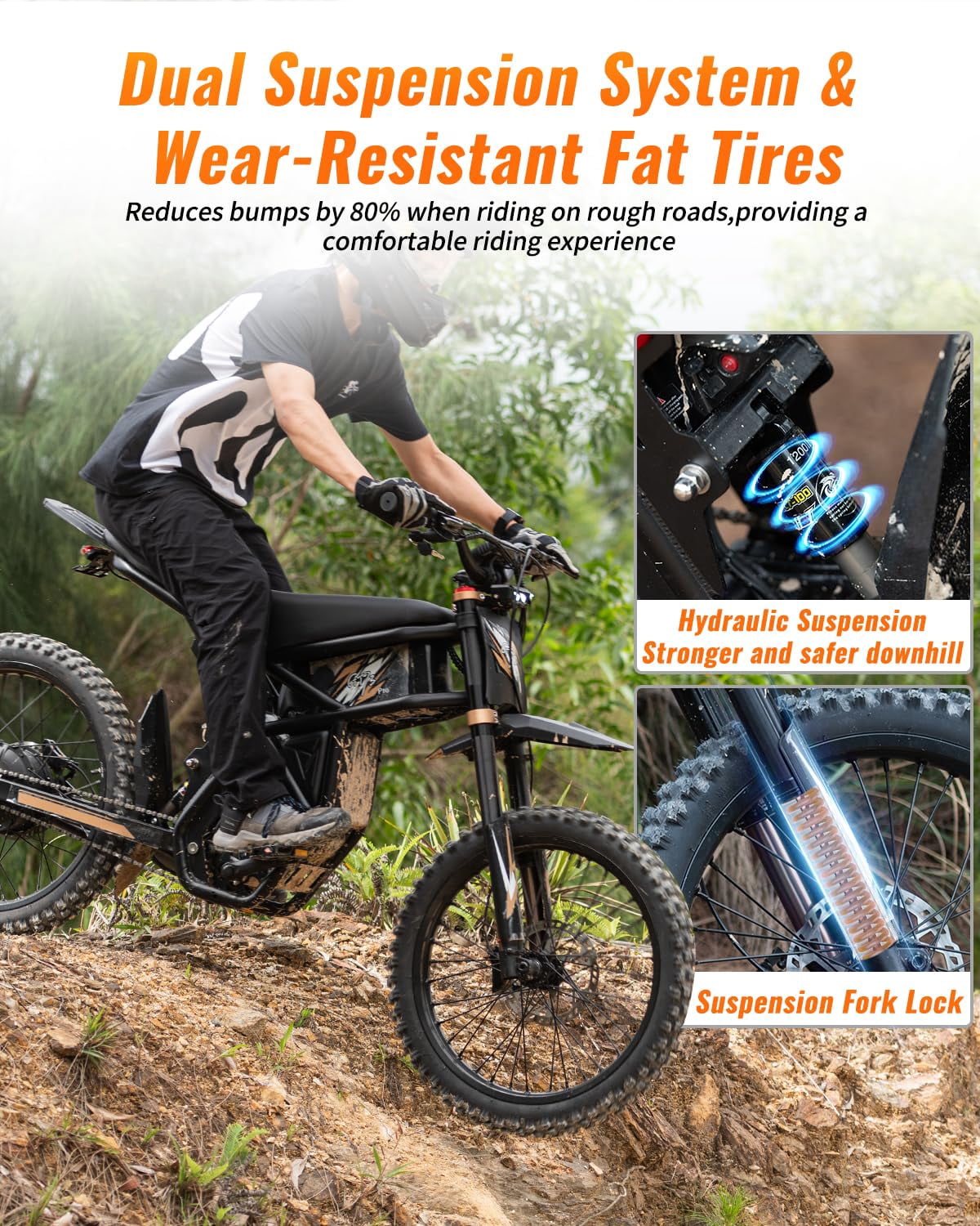 Riding'Times  GT73 PRO Electric Dirt Bike for Adults, 2400W Dual Motor Mountain Electric Bike, 27" Fat Tire All Terrain for Mountains, 48V 18.2Ah Battery, 37MPH, UL2849