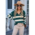 thumbnail image 5 of Women'S V Neck Striped Sweater Long Sleeve Oversized Fashion Knitted Pullover Fall Sweaters Tops Dark Green M, 5 of 9