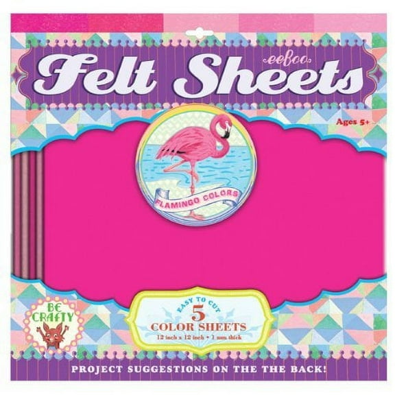 eeBoo Pink Flamingo Color Pink Felt Sheets, 5 sheets