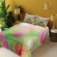 thumbnail image 3 of Ambesonne Modern Fitted & Top Sheet Set with Shams, Tulips Urban Graphic, Pink Green, 3 of 5