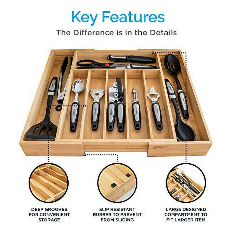 Bamboo Kitchen Drawer Organizer - Expandable Silverware Organizer/Utensil Holder