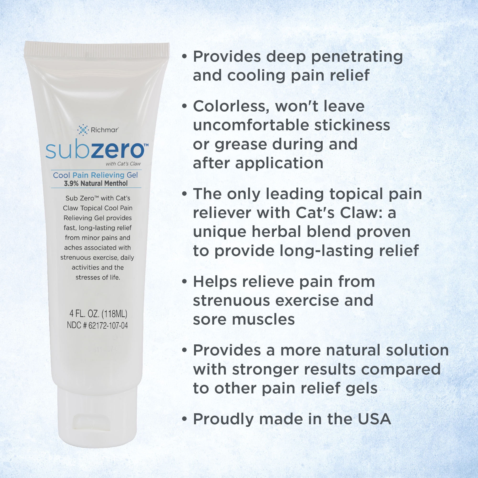 Carex Subzero Cat's Claw Cooling Gel for Muscle Pain Relief