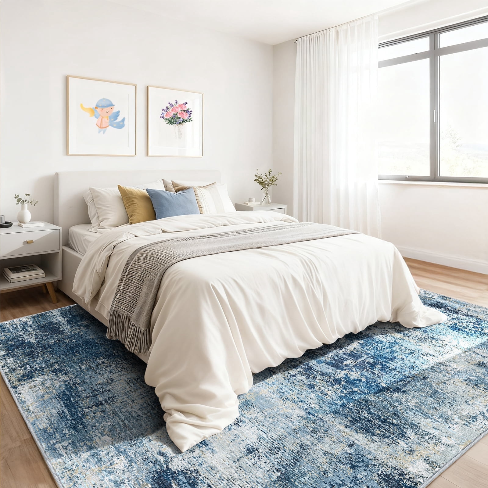 CHITOOMA 5'x7' Area Rugs for Living Room, Machine Washable Abstract Distressed Rugs Indoor Neutral Carpet Rugs for Bedroom Dining Room Office with Non-Slip Backing, Stain Resistant Non-Shed