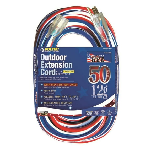Voltec 50Ft 12/3 Sjtw Red/white/blue Extension Cord With Lighted Ends