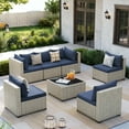 thumbnail image 5 of MRUAKA Outdoor Patio Furniture Set, 7-Piece Modular Sectional Sofa With Tea Table and Free Cushion, PE Wicker Outdoor Conversation Set for Patio, Garden, Backyard,Navy, 5 of 7