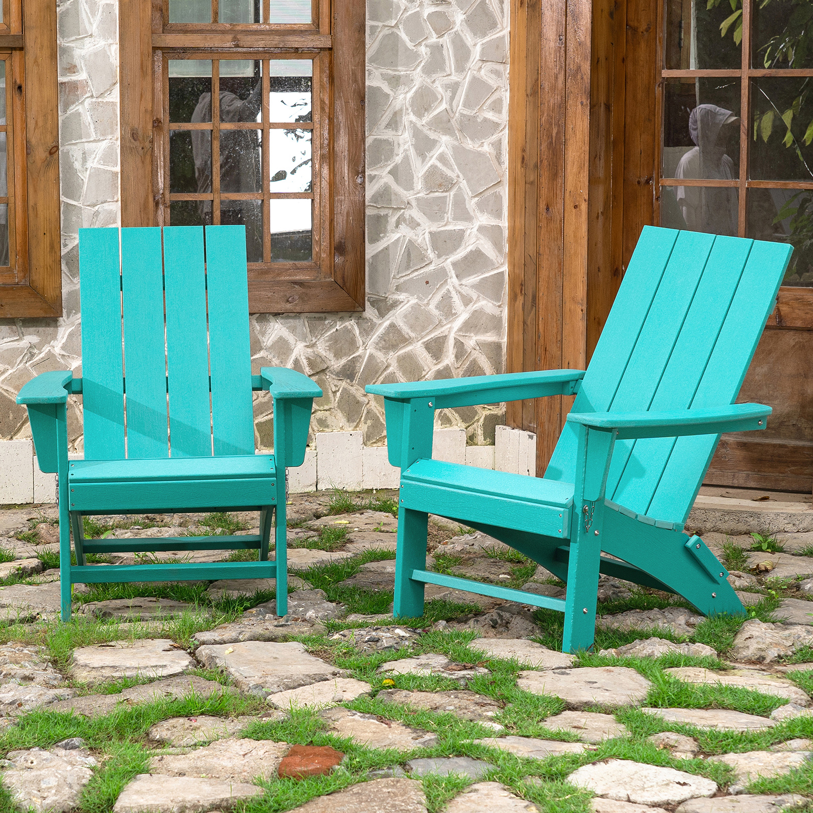 Garpans Folding Adirondack Chairs Set of 2 Weather Resistant Outdoor Adirondack Chair HDPE Outdoor Chair for Patio Front Porch Pool Garden Deck Fire Pit Outside, Turquoise