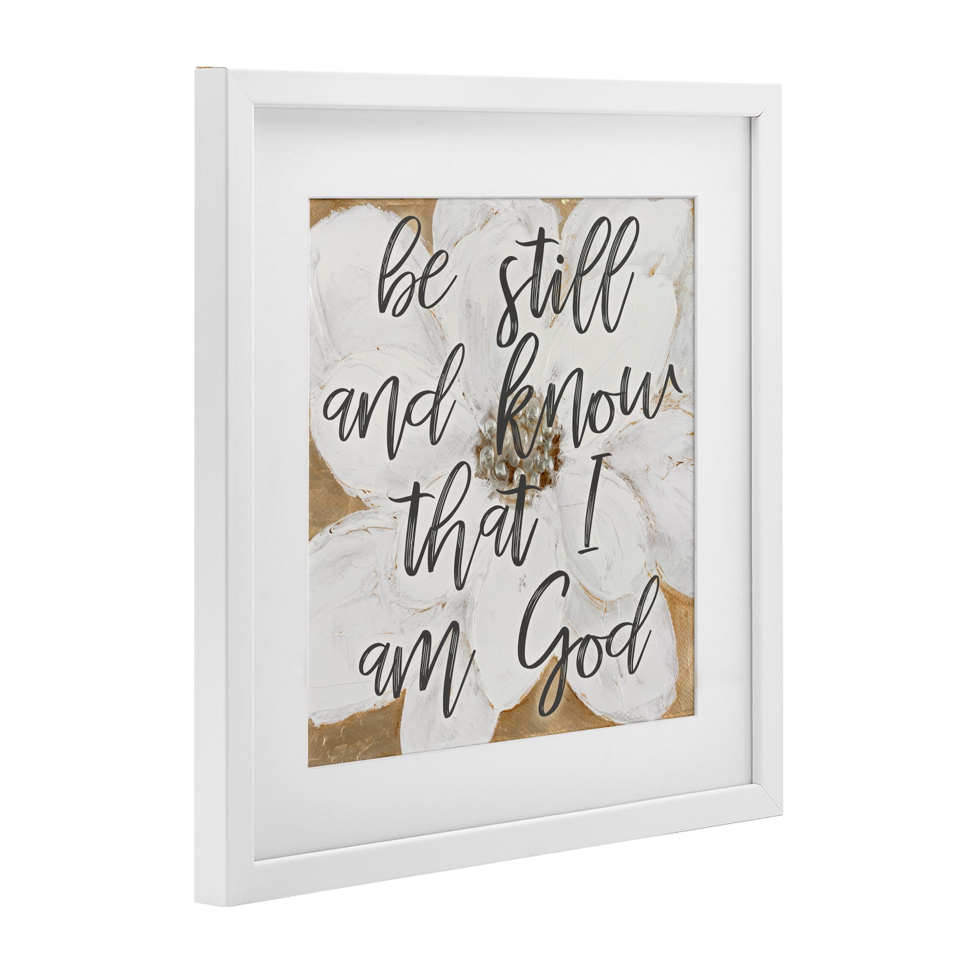 Stupell Industries Be Still Script with Flower White Framed Print Under Glass, design by Lanie Loreth