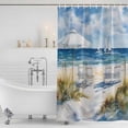 thumbnail image 3 of Xipuska Nautical Wave Blue Shower Curtain - Water Repellent Fabric Shower Curtains Washable, Coastal Ocean Oil Painted Plant Decorative Polyester Cloth Bathroom Curtains Modern Bath Decor 66"x72", 3 of 6