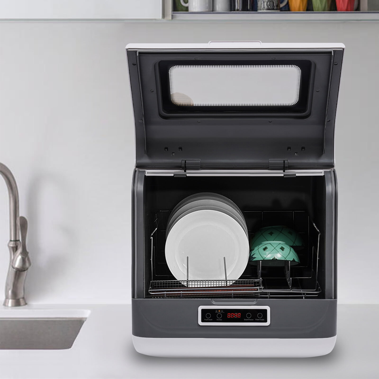 ToppiJoy Countertop Dishwasher, Air Dry Function, 3 Washing Programs,360 Degree Spraying Water, for Small-Sized Houses, Apartments