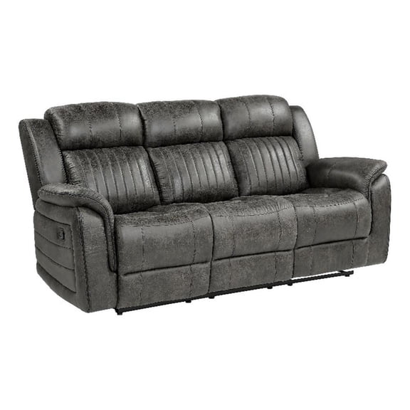 Bento 84 Inch Dual Manual Recliner Sofa- Brownish Gray Polished Microfiber