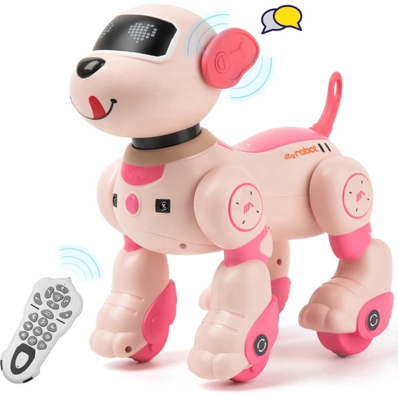 Robot Dog , RC Smart Programmable Robotic Puppy Interactive Touch Music Remote Control Follow Mode Fun Educational Learning Rechargeable Pink