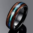 thumbnail image 3 of 8mm Hawaiian Koa Wood Tungsten Rings Dome Abalone Shell/Blue Center Wedding Bands for Men Women Comfort Fit Size 7 to 14, 3 of 6