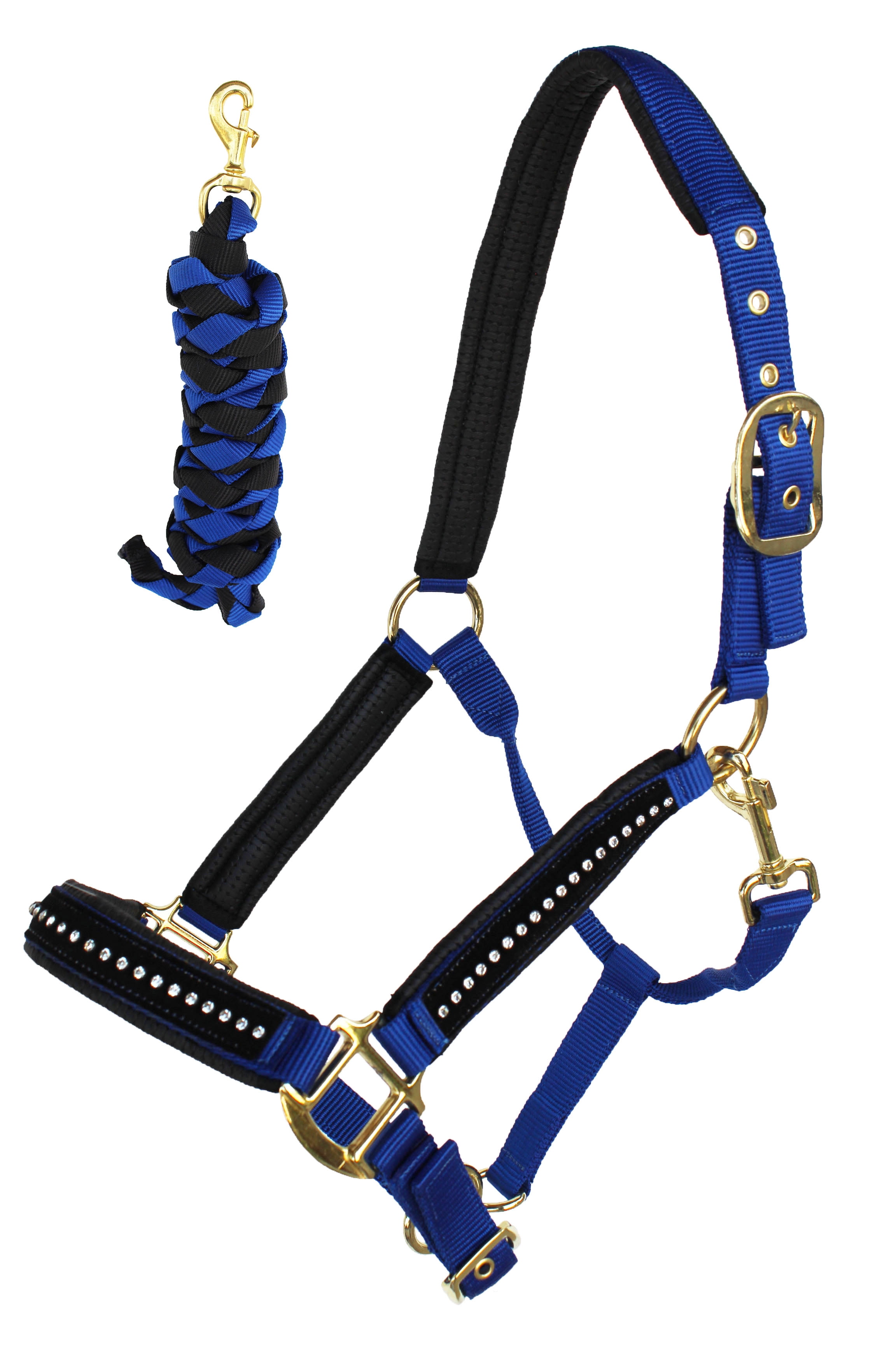 Nylon Horse Halter Neoprene Padded Lead Rope Brass Hardware Rhinestones