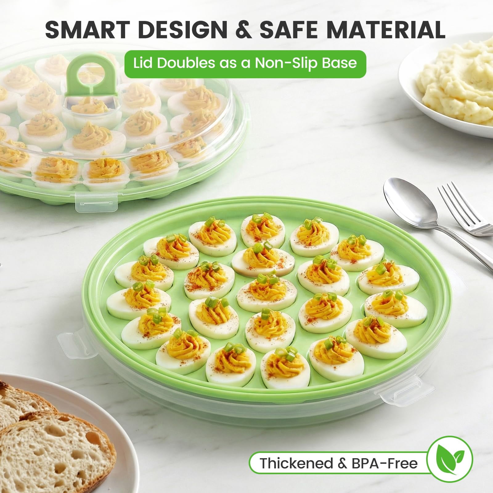 Deviled egg container with lid, deviled egg tray rack, 22 slots, perfect for holiday parties and home kitchens.