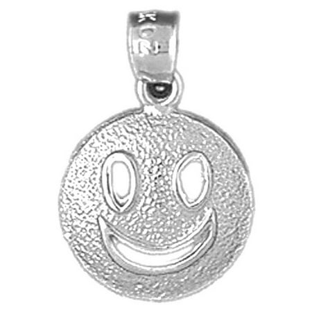 18K White Gold Happy Face Pendant - 19 mm