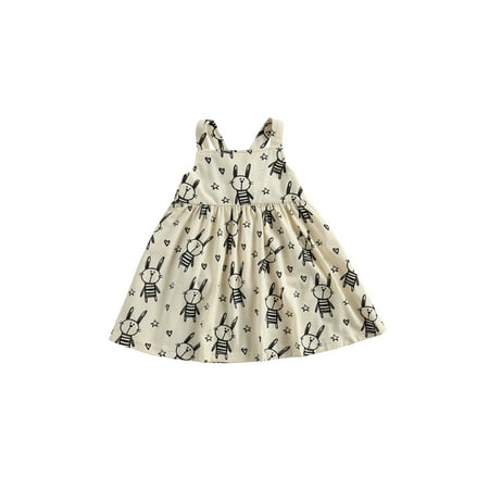 

Carolilly Baby Cartoon Rabbit Print Square-Collar Back Tied Jumper Skirt