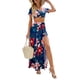 thumbnail image 1 of 2 unidades impreso vestido largo moda profundo V cuello floral impreso lado hendidura vestido para las mujeres azul oscuro S, 1 of 8