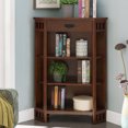 thumbnail image 4 of Leick Home 82263 Mission Mantel Height Corner Bookcase with Drawer Storage, Made with Solid Wood, for Entryway, Living Rooms, Home Office, Bedroom, Mission Oak Finish, 4 of 19