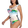 thumbnail image 2 of Gaeub Butterfly In Blossoms Zen Women's One Shoulder Ruffle Tummy Control Swimwear for Swimming Surfing Beach Party - Medium, 2 of 8