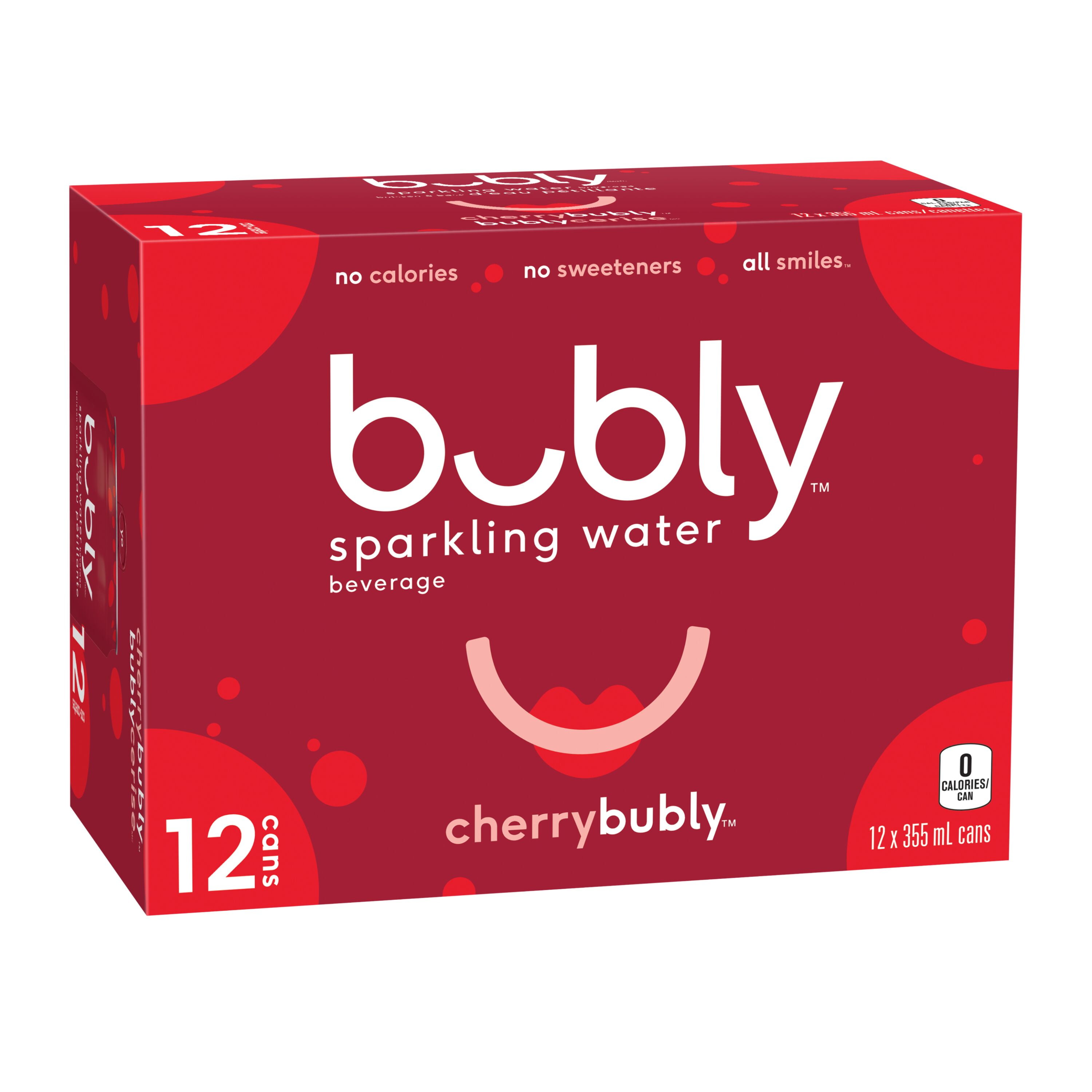 Bubly Cherry Sparkling Water 355 mL cans, pack of 12