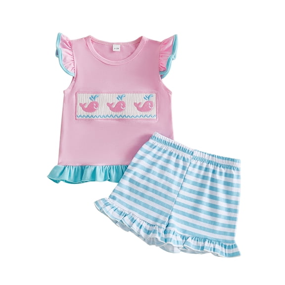 TOWED22 Toddler Baby Girl Summer Outfits 2Pcs Cap Sleeve Strawberry Top & Denim Shorts Cute Clothes Set 6M-4T(Pink,6-12 M)