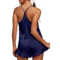 thumbnail image 4 of HJYCHN Women's V-Neck Camisole Sleepwear Set with Ruffle Trim Loose Fit Pajamas for Comfortable Home Wear Navy M, 4 of 7