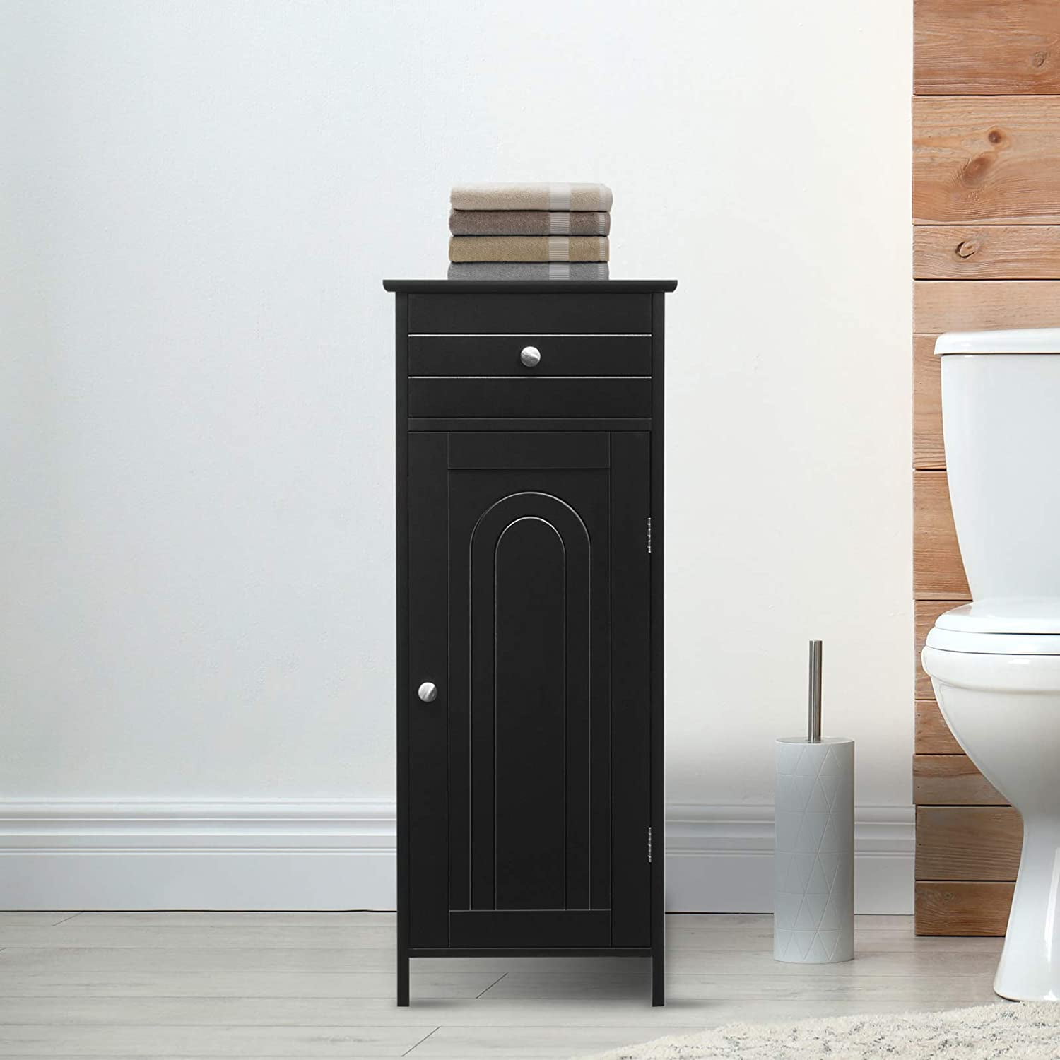 Giantex Floor Storage Cabinet, Multifunctional Freestanding Bathroom Storage Cabinet with Two Adjust Shelves, Ideal for Bathroom, Living Room or Bedroom, 14 x 12 x 34.5 inches (Black)