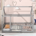 thumbnail image 4 of Twin Size Floor Bed, Wooden Slat Support with House Roof Frame and Fence Guardrails, Grey, 4 of 7