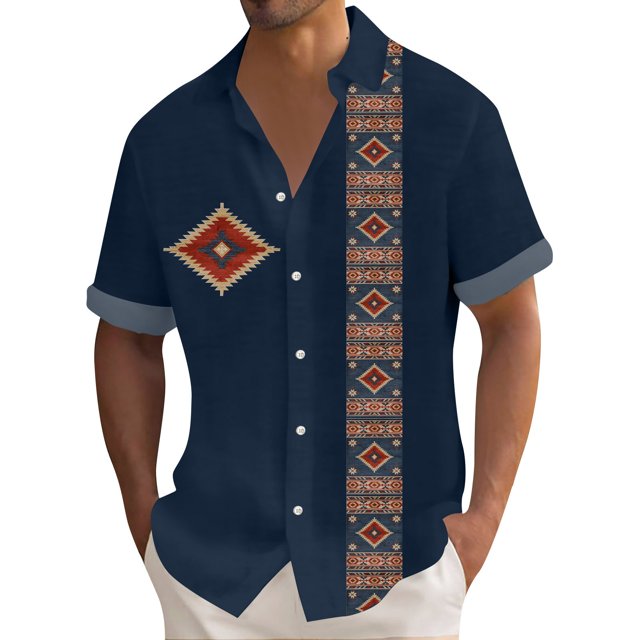 Hawaiian Shirt For Men, Men's Vintage Button Down Bowling Shirts Short Sleeve Summer Beach ShirtM
