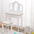 thumbnail image 3 of Bingirl Vanity with Lighted Mirror - Little Girls Vanity Table and Stool - Makeup with Tri-Fold Mirror - Drawer and Storage Grid for 3-9 Yrs Girls - White, 3 of 6